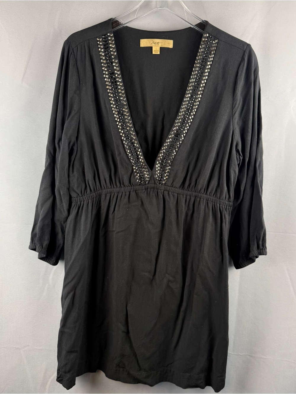 Motto Black Studded Boho Goth Tunic Dress L Festival Witchy Glam